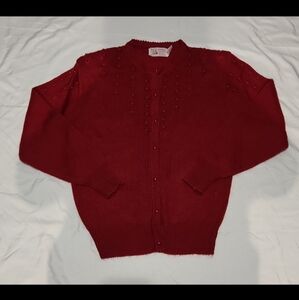 Haband for her vintage Women's large red cardigan sweater #D20